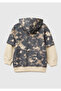 Boy's Anthracite Mix All-Over Patterned Double Sleeve Hooded Sweatshirt with Logo Label - 2