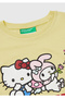 Girl's Yellow Glitter Graphic Printed Crew Neck T-Shirt with Logo Label on Hem - 3