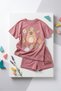 Girl's Shorts Set with Floral Pattern, Super Quality, 100% Cotton Shorts Set, Girl's New Season Top and Bottom Set, 2-Piece Cotton Fabric, 100% Full Lycra 7898 - 3