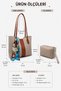 Women's Beige Tan Large Size Scarf Detailed Handy Hand, Arm and Shoulder Bag with Puppy Detail - 6