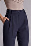 Women's Side Pocket Back Pocket Fleto Slim Fit Trousers Navy Blue - 5