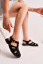 Women's Black Suede Cage Comfortable Sole Daily Sandals - 3