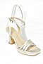 S569315704 Beige Satin Fabric Thick Heeled Evening Dress Shoes - 6