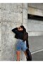 Women's Oval Pocket Design Cut-Out Leg Lycra Denim Shorts - 4