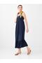 Navy Blue Straight Cut Open Collar Woven Dress - 5