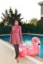 Long Sleeve Hijab Swimsuit Lycra Pink with Chest Detail - 3