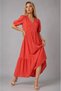 Women's V-Neck Buttoned Linen-Look Guipure Detail Skirt Flounced Lined Summer Casual Dress 25085