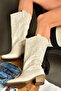 R973934009 Beige Low Heeled Women's Boots - 4