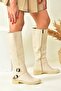 Beige Short Heeled Women's Boots E726203409 - 2