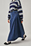 Pile Detailed Denim Skirt Light Blue