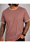 Men's Large Size Crew Neck T-Shirt with Pocket 26143 Brown - 3