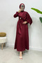 Crepe Fabric Hijab Evening Dress with Hidden Stone Brooch - Burgundy