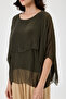 Dark Khaki Italian Poncho Sleeve Lined Short Silk Blouse Size 38 - 42 - 4