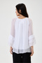 Women's White Italian Elastic Madonna Collar Ruffle Spanish Sleeve Lined Silk Blouse 38 - 44 Size - 3