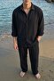 Noda 100% Cotton Oversize Men's Black Modal Double Suit Shirt Pants - 4