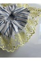 Yellow Lace Ruffle Detailed Blue Striped White Scrunchie Elastic Hair Tie - 3