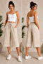 Beige Linen Capri with Elastic Waistband and Laces
