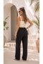 Women's Black Linen Look Premium Textured High Waist Palazzo Trousers with Wide Legs - 6