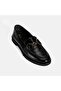 Women's Black Crocodile Printed Leather Loafer with Buckle Detail - 5