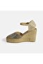 Beige Women's Suede Espadrille with Buckle Accessories and Stone Detail - 3
