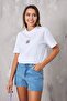 Flower Themed Design Printed White Women's Oversize T-Shirt - 4