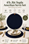 6-Piece Jute Supla American Service Set Navy Blue Color Bohemian Tableware Presentation Plate Coaster 32 cm