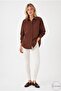 Women's Brown Oversize Long Sleeve Basic Shirt - 2