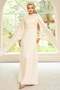 Yoryo Silk Hijab Evening Dress with Stone Collar and Cape Detail Cream 1247 - 3