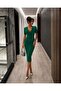 Double Breasted Collar Short Sleeve Pencil Dress Green 582868