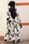 White Patterned Hijab Dress - 23582b - 3