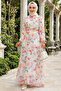 Floral Patterned White Hijab Dress 27964B