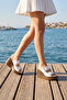 Denise White Genuine Calfskin Double Buckle Platform Wedge Heeled Women's Slippers - 3