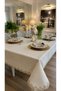 Royal Emerald Gold Glittery Ecru Tablecloth with Gold Lace Detail (Napkins Not Included)