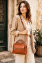 Original Tan Color Women's Crossbody and Handbag with Adjustable Strap, Leather Textured Three-Compartment Large Stylish Shoulder and Hand Bag