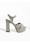 Platinum Glitter Heeled Women's Shoes - 4
