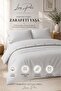Laris Pera %100 Cotton Ranforce Light Gray Oversized Striped Duvet Cover Set with Buttons King Size - 5