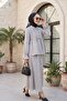 Linen Look Suit with Half Buttoned Sleeves, Elasticated Front, and Tie-Front Skirt - Light Gray - 3
