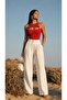 Red Ribbed Blouse with Chest Window and Button Detailtr0311