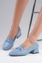 Abriana Blue Color Blunt Toe Knitted Strap Women's Short Heeled Shoes