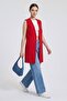 Women's V-Neck Agraf Closure Relaxed Fit Woven Long Vest with Pockets - 3