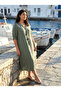 Plus Size Khaki Viscose Midi Dress with Ring Buckle Pockets for Summer - 7
