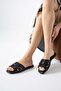 Linda Women's Black Square Toe Knitted Strap Flat Sole Casual Slippers - 2