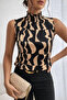 Women's Sleeveless Turtleneck Patterned Single Jersey Blouse - 5