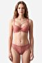 Dark Peach Pink Cross-Striped Stone Detailed Lace Support Bra Set