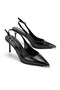 Women's Black Wrinkled Open-Back Pointed Mirror Stone Heel Thin Heeled Quality Shoes - Comfortable Heels - 3
