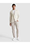 Ecru Slim Fit Striped Linen Double Breasted Jacket 50284938-Vr019 - 4
