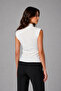 Women's Ecru Outerwear Sleeveless Buttoned Blouse Made from Own Fabric - 3