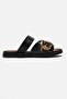 Women's Double Buckle Slippers; Black Leopard - 2