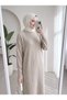 Women's Ecru Ribbed Loose Knitwear Dress Suitable for Hijab Wear