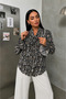 Women's Blouse Patterned Long Sleeve Tie-Down Scarf Collar Comfortable Fit Elastic Ruffle Sleeve Viscose Shirt